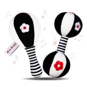 BUBABOX Baby Dumbbell Toy Rattle Set Black and White Soft Rattles for Baby